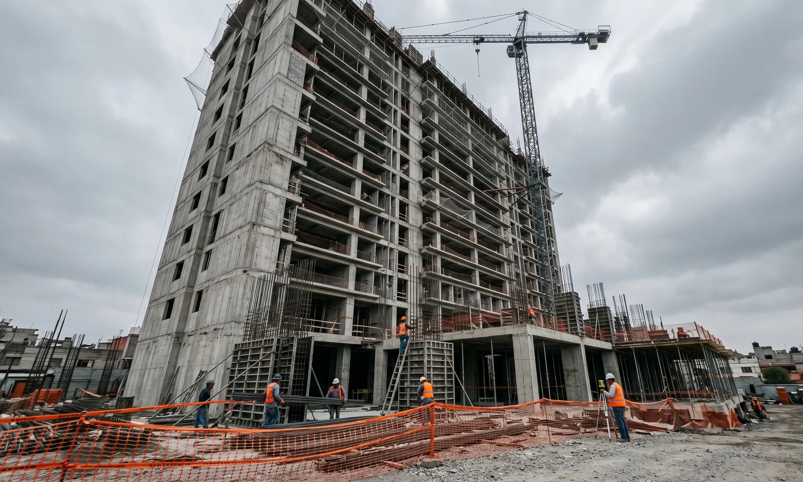 Torre de departamentos en construcción en Jalisco, entrega de adhesivo y mortero Niasa por nivel